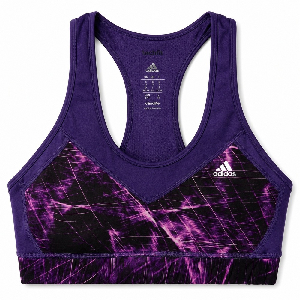 Adidas Techfit Climalite Sports Bra Purple Marble Racerback Women's Medium